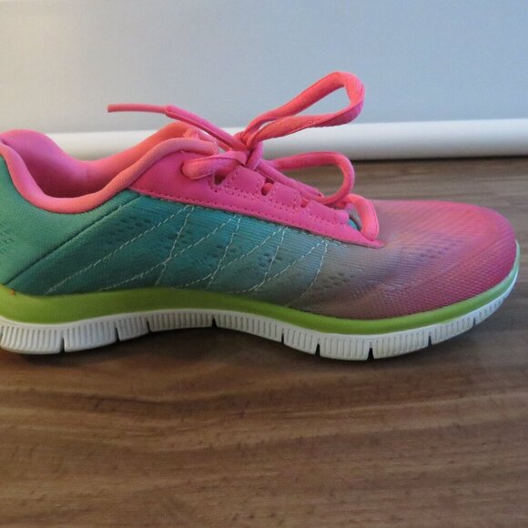 SKECHERS Flex Appeal Memory Foam Cosmic Pink Green Athletic Sneakers Shoes US 5 - Picture 11 of 13
